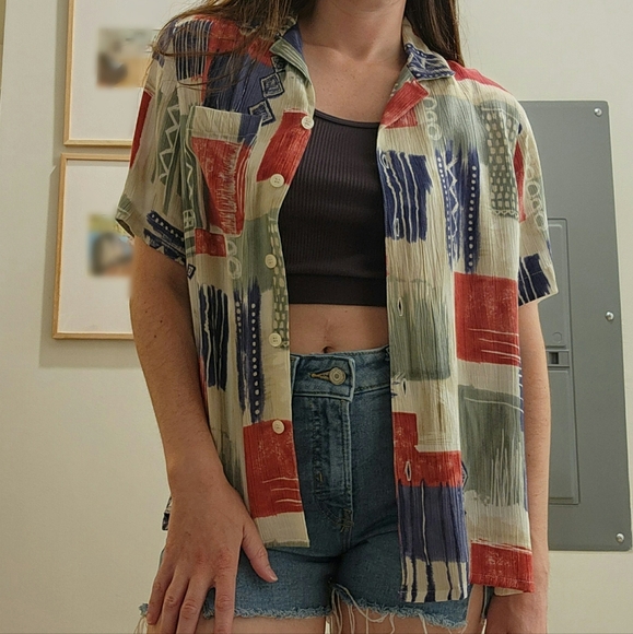 Vintage Abstract Print Button Down - Picture 1 of 8